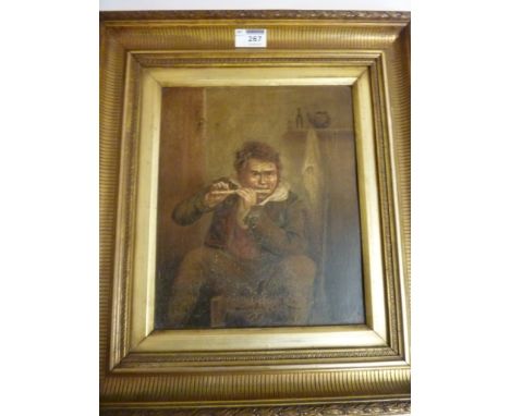 Man Playing Flute, unknown artist, oil on board, 30cm x 25cm Condition Report Click here for further images, condition, aucti