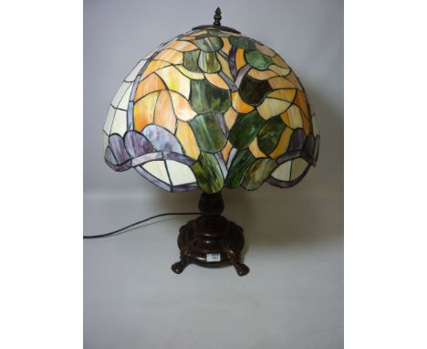 Large Tiffany style table lamp with leaded glass shade and cast metal base  (This item is PAT tested - 5 day warranty from da