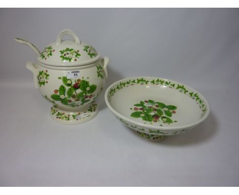 Large Portmeirion 'Summer Strawberries' soup tureen and ladle and a fruit bowl   Condition Report Click here for further imag