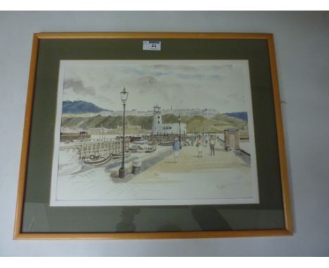 'The Lighthouse at Scarborough', watercolour signed by K Glen 28cm x 38cm  Condition Report Click here for further images, co