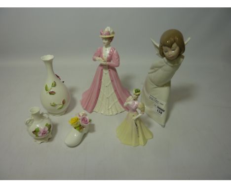 Lladro figure, Coalport 'Emily', Coalport figurine and three Coalport vases  Condition Report Click here for further images, 