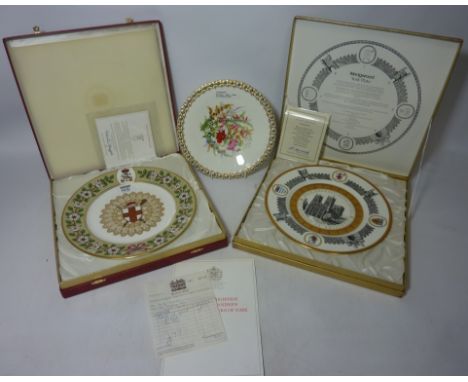 Wedgwood Mulberry Hall, York commemorative plate, Spode Duke of York plate and a Worcester plate  Condition Report Click here