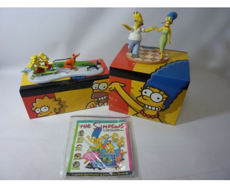Two Coalport China The Simpsons ceramic sculptures, 'Two to Tango' and limited edition 'Mush' No.157 and a The Simpsons guide