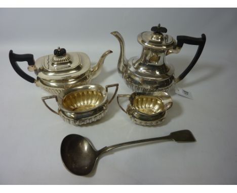 Silver-plated three piece teaset, similar tea pot and a ladle Condition Report Click here for further images, condition, auct