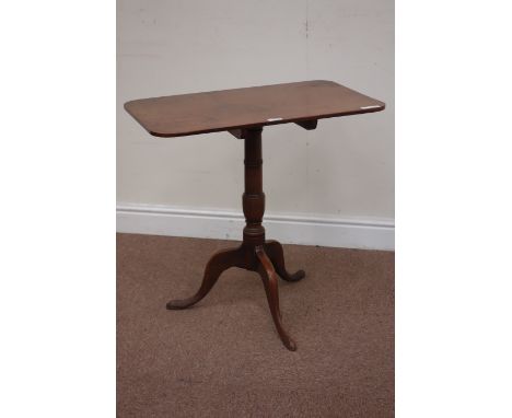 Georgian mahogany rectangular tilt top table, turned tripod base, 69cm x 44cm, H68cm Condition Report Click here for further 