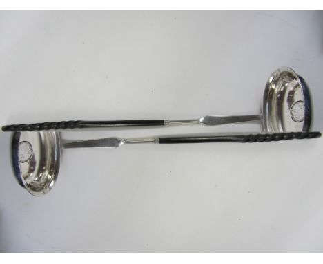 Georgian silver toddy ladle inset with 1758 shilling, twisted whalebone handle and a Georgian tablespoon Condition Report Cli
