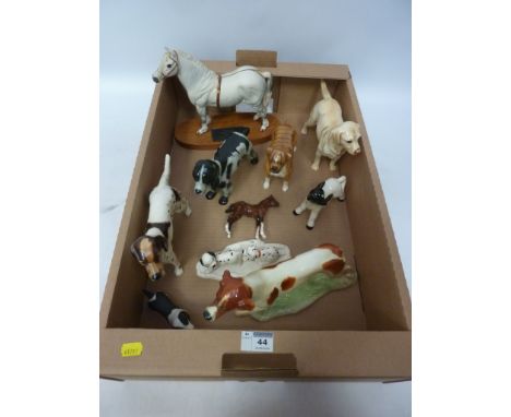 Beswick matt horse 'Champion' (af), Goebel dogs, Royal Doulton 101 Dalmatians and other model animals in one box  Condition R