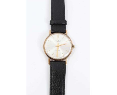 Vintage 9ct gold cased Rimla 17 Jewels wristwatch on black leather strap 