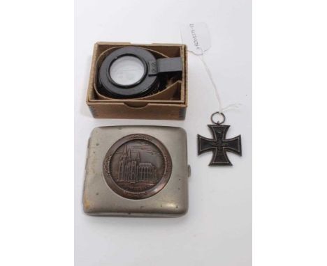 First World War Imperial German Iron Cross (Second Class), German cigarette case and Verner's pattern military compass in box
