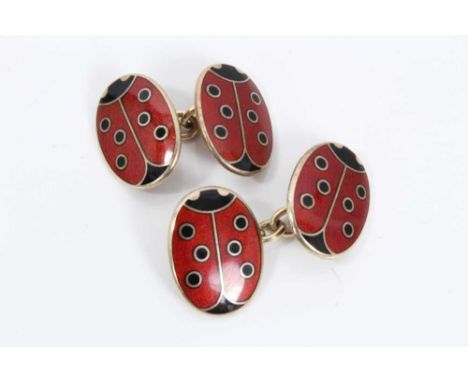 Pair silver gilt enamelled ladybird cufflinksCondition report: Makers mark A&amp;W. Hallmarked Birmingham 925. Enamel in very