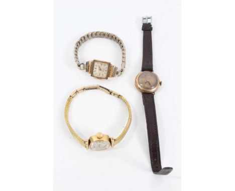 Three vintage ladies gold wristwatches to include 18ct gold cased Zorro watch on expandable plated bracelet, 14ct gold cased 