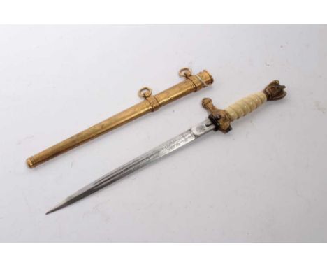 Second World War Nazi Kreigsmarine Dress Dagger with etched steel blade by E. &amp; F. Horster, Solingen, cream celluloid gri