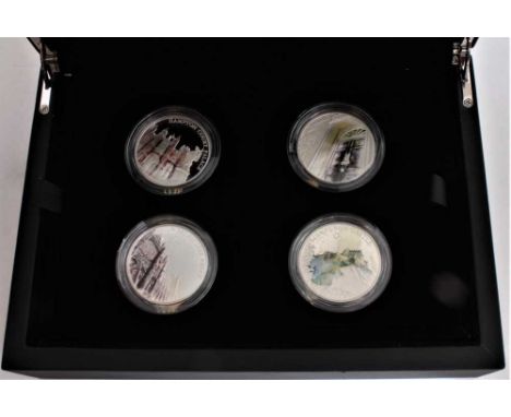 G.B. - The Royal Mint Silver Proof four coin set wth colour 'A Portrait of Britain -celebrating British Landmarks III' 2017 (
