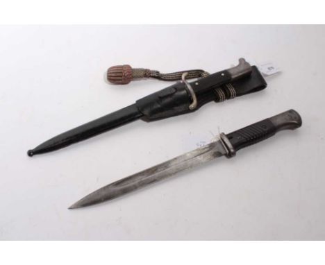 Second World War Nazi Fire brigade dress Bayonet with black checkered plastic grip and polished steel blade (retaining almost