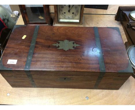 Good quality George III mahogany and brass bound writing box with original makers label, fitted interior with original candle