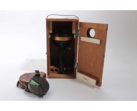 First World War period British miltary Officers' private purchase compass in brown leather case, together with a vintage hand