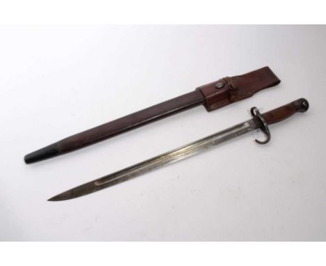 Scarce First World War 1907 pattern bayonet with hooked quillion, fullered steel blade stamped Wilkinson, in steel mounted le