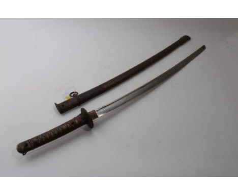 Second World War Japanese N.C.O's Katana with cast alloy hilt, curved fullered blade, sharpened for active service, numbered 