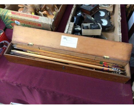 Late Victorian archery set by Buchanan, Piccadilly, to include a long bow and a case of arrowsCondition report: Good original