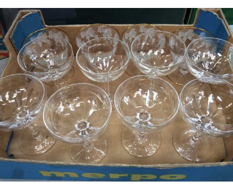 Set of eight good quality glass champagne coupes, other glassware and teawareCondition report: 8 Champagne coupes- approximat
