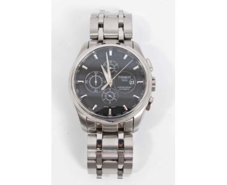 Gentlemen's Tissot Chronograph Automatic stainless steel wristwatch, with black dial and silvered baton markers, on stainless