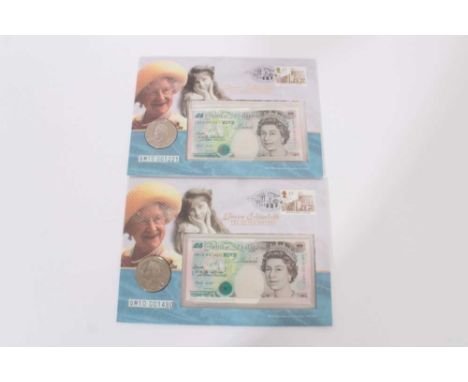 G.B. - Royal Mint issued uncirculated five pound banknote and stamp coin covers, special prefixes in presentation packs: pref