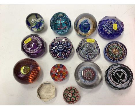 Box of glass paperweights to include Whitefriars, Caithness, Perthshire etc (14)Condition report: The Singer's Sewing Machine