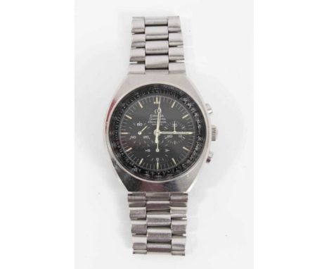 1970s Omega Speedmaster Professional Mark II manual wind wristwatch with black round dial, three subsidiary dials, luminous b