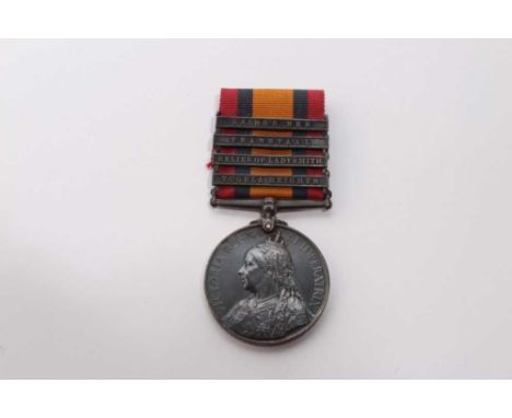 Queen's South Africa medal with four clasps- Tugela Heights, Relief of Ladysmith, Transvaal and Laing's Nek, named to 3914 PT