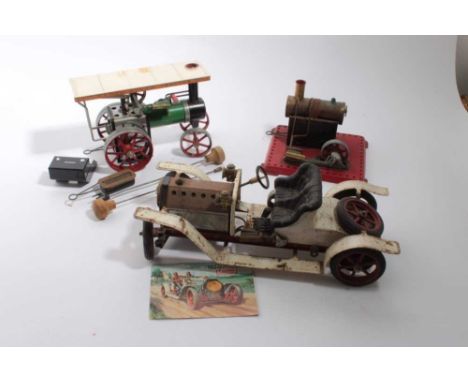 Mamod Stationary Steam Traction Engine and Roadster Car, all unboxed.
