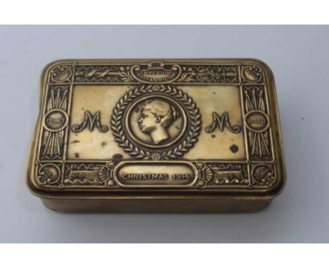 First World War Princess Mary Christmas Gift Tin with partial original contents comprising Cigarette packet, Christmas card a
