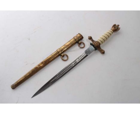 Nazi Kreigsmarine Dress Dagger with etched polished steel blade by Carl Eickhorn, wire bound cream celluloid grip, in brass s