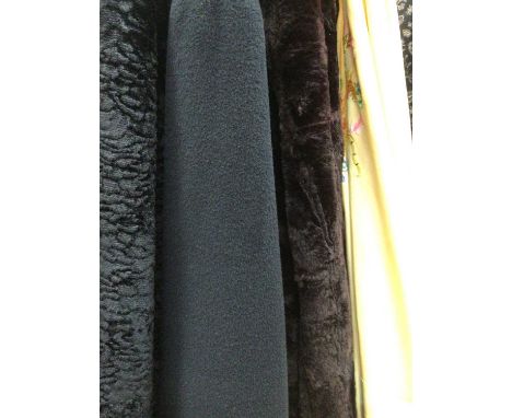 Vintage faux Persian lamb coat, black wool and cashmere coat by Mansfield and moleskin coat by Scotch Mole. Plus a Chinese ye