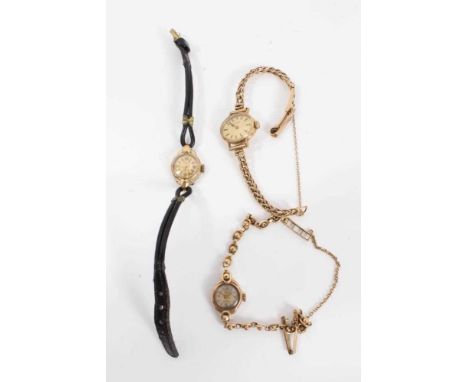 Three 9ct gold cased vintage ladies wristwatches to include Tissot and Accurist, both with 9ct gold bracelets and one other A