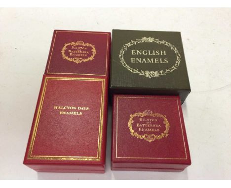 Four enamel boxes by Bilston, Halcyon Days and Crummles