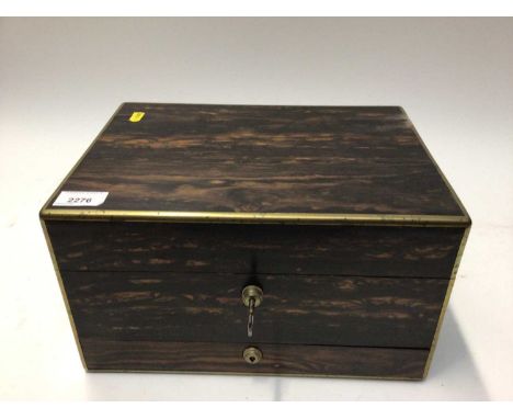 Victorian coromandel and brass box, with fitted interior, 33cm acrossCondition report: Two horizontal splits to top, slight s