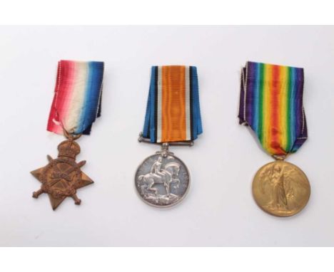 First World War 1914 - 15 Star Trio comprising 1914 - 15 Star, War and Victory medals named 22008. PTE. W. Greaves. A.P.C.