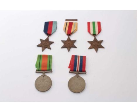 Second World War Casualty medal group comprising 1939 - 1945, Italy Star, Africa Star, Defence and War medals, together with 