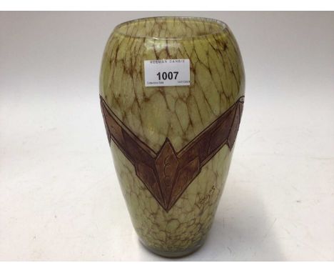 Legras art glass vase, 28cm highCondition report: Overall good condition, some scratches to the brown paintwork design and so