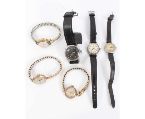 Group of six vintage ladies wristwatches including two 9ct gold cased watches on plated bracelets