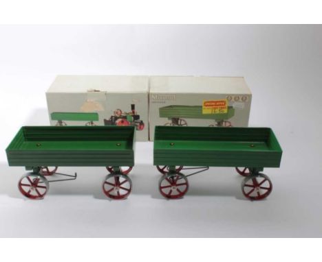 Mamod Steam Tractor TE1A. Plus two Mamod Open Wagons and Mamod Lumber Wagon all boxed.