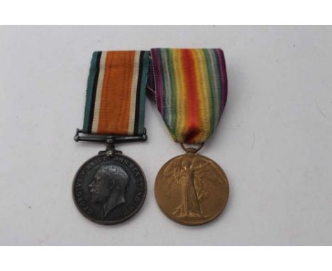 First World War pair comprising War and Victory medals named to 45299 Pte. C. A. Callaway. Suff. R. (Mounted on bar)