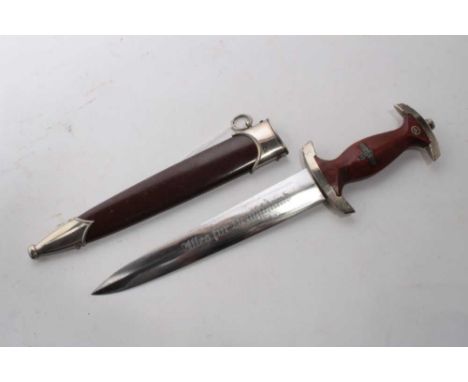 Nazi SA men's dress dagger with etched blade 'Alles Fur Deutschland', marked RZM M7/66 1942 in original brown painted metal s