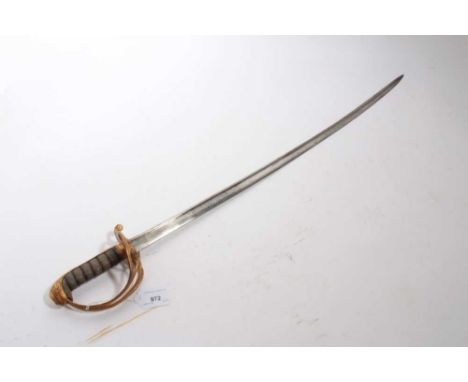 Victorian 1822 Pattern Infantry Officers' sword with regulation Gothic hilt with crowned V R cipher, folding langet, wire bou