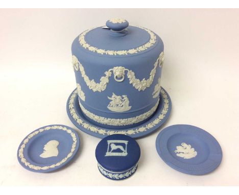 Wedgewood Jasperware cheese dome, trinket box with lid and two small dishes