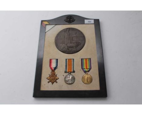 First World War Memorial (Death) plaque named to Sidney Burrell together with 1914 - 15 Star trio comprising, 1914 - 15 Star,