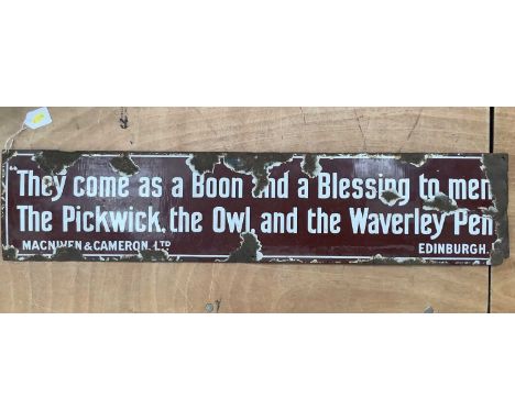 Vintage enamel sign relating to the pen nib manufacturers - "They come as a Boon and a Blessing to men, The Pickwick, the Owl