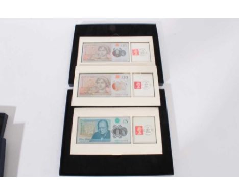 G.B. - Banknotes to include the first polymer date stamp issued Jane Austen brown £10's x 2 2017 and Winston Churchill Blue £