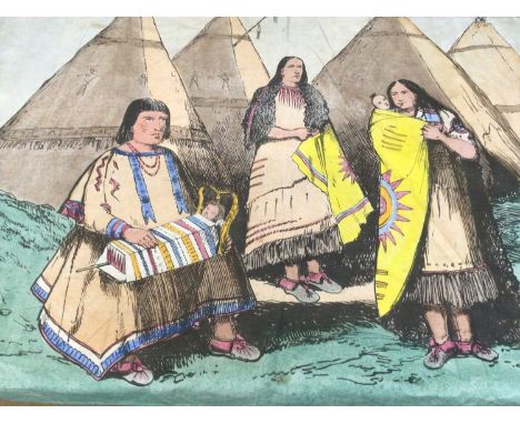 Collection of twelve Religious Tract society cloth banners of Indigenous American scenes, late 19th /early 20th century. Scre