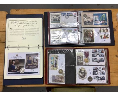 World - Mixed stamp coin medal covers in two boxes to include twelve collector cover albums (qty)